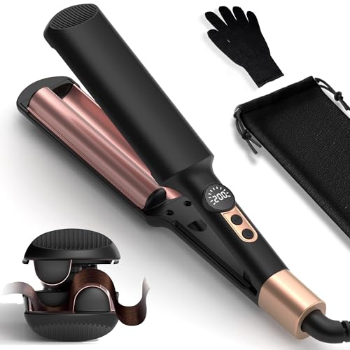 UKLISS Plancha Ondulada, Pro Mini Plancha Ondulada Para Cabello, Pantalla LCD [120-210℃], Ligera Sirena Hair Waver Adecuada Para Principiantes Para El Pelo Ondulado, Con Guantes Y Bolsa