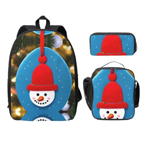 Sac à dos léger noir imprimé bonhomme de neige ensemble 3 pièces avec trousse école