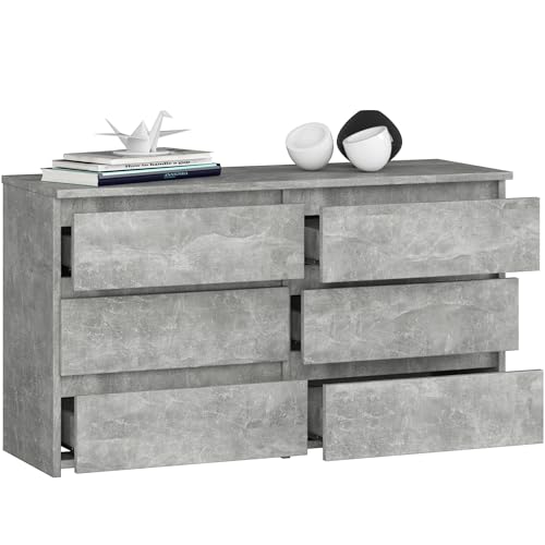 BDW - Cassettiera con 6 Cassetti - 100cm di Larghezza, 57cm di Altezza - Mobile, Credenza, Multiuso, Scarpiera, Classificatore - Soggiorno, Camera da Letto, Corridoio - cemento