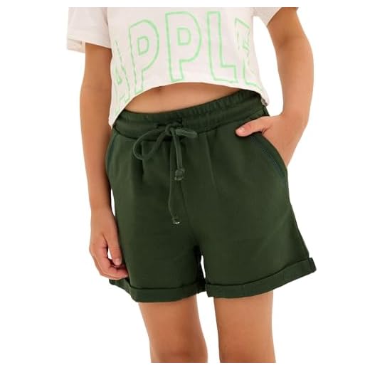 MOR Short d'été pour fille 100 % coton – Pantalon de sport pour enfant avec poches, short décontracté pour le quotidien et les loisirs, vert foncé, 146