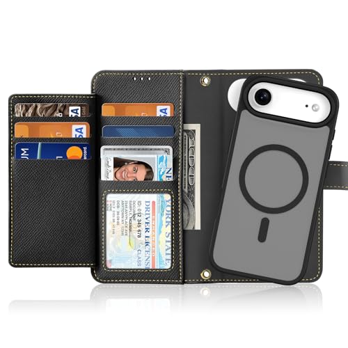 Étui portefeuille détachable pour iPhone Air en cuir noir 2 en 1