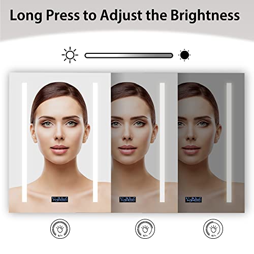 Bathlink Medicine Cabinet With Lights, Lighted Medicine Cabinet With Clock, Led Lights Medicine Cabinet With Mirror, 20"×26"×5", Temperature&Time Display, Defog, Adjustable Light, Right Hinge I #TOP3