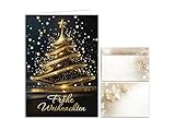 Weihnachtskarte mit Umschlag – Klappkarte DIN A6 „Frohe Weihnachten“ mit Weihnachtsbaum Motiv Tannenbaum schwarz gold – Hochwertige Weihnachtsgrußkarte
