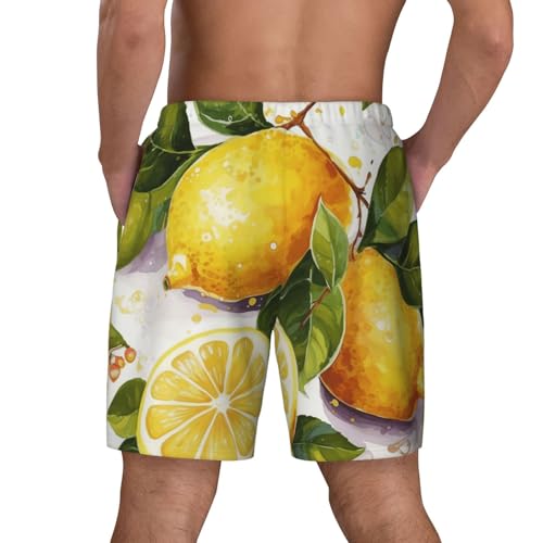 Men's Swim Trunks Quick Dry Board Shorts Fruits Lemon Beach Shorts with Pocket Bathing Suits for Men3
