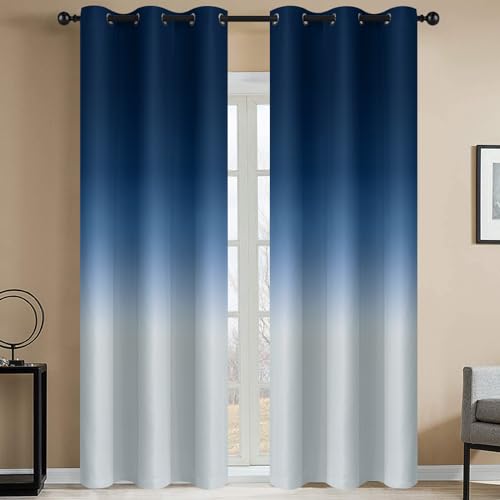 Yakamok Light Blocking Gradient Color Curtains Blue Ombre Blackout Curtains Room Darkening Thermal Insulated Grommet Window Drapes for Living Room/Bedroom (Blue, 2 Panels, 42x84 Inch)