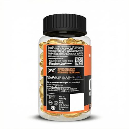 Image of QNT Omega 3 Capsules 1000mg | Nordic Island Fish Oil with 180mg EPA & 120mg DHA | Supports Heart, Brain, Skin & Bone Health | 60 Softgels