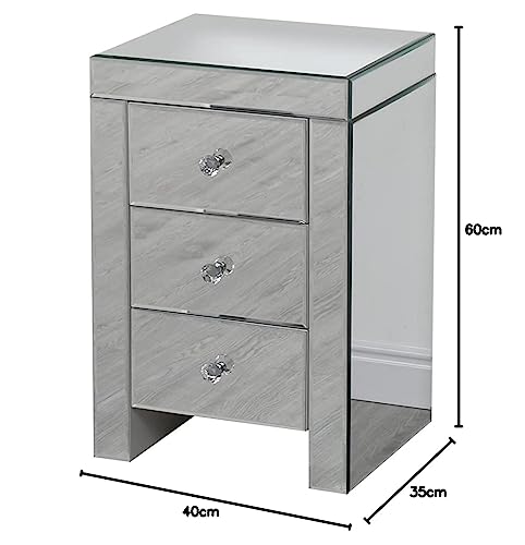 Kingwudo® Glass Mirrored Bedside Tables with 2 or 3 Drawers Side/End Tables Storage Unit for Living Room Bedroom,Silver - Image 4