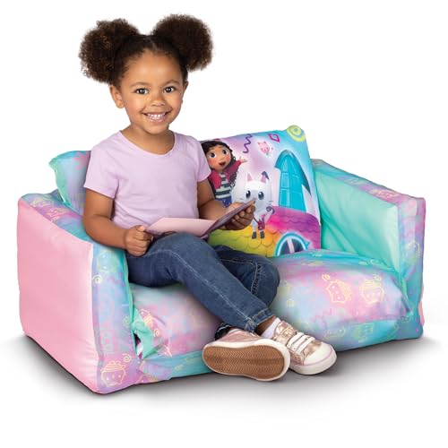 Gabby's Dollhouse 2-in-1 Inflatable Sofa Bed, Kids Sofa Couch Fold Out, Foldable Chair Lounger for Toddlers and Kids