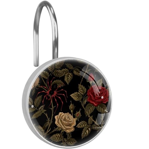 Ganci decorativi per tenda da doccia a forma di ragno rosso, ganci decorativi per tenda da doccia, in acciaio inox, antiruggine, per aste da doccia, set da 12