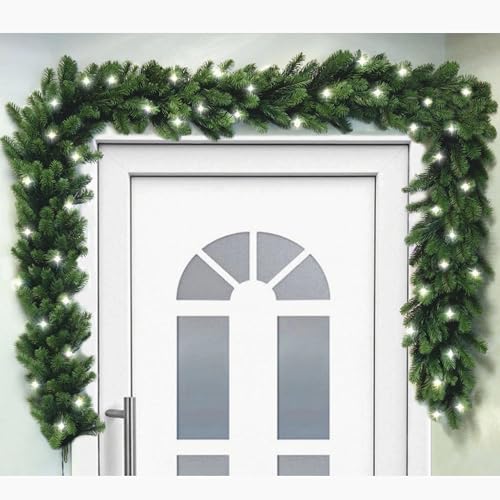 NYVI Weihnachtsgirlande Xmas Premium 270 cm mit LED Beleuchtung - Künstliche Voll-PE Spritzguss Girlande - Naturgetreu - Dekogirlande für Weihnachten - Weihnachtsdeko - B1 Schwer Enflammbar