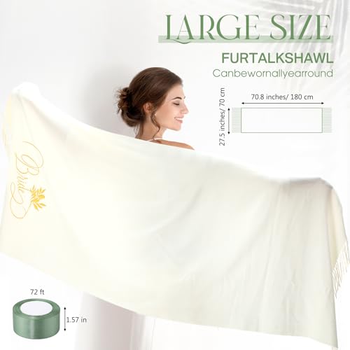 Hercicy 5 Pcs Bridesmaid Gifts Bride Pashmina Shawls and Wraps White Scarf Matcha Green Shawls for Wedding Proposal Bridal Party Accessories2