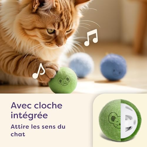 Balles pour Chats avec Clochettes - 4 Balles en Laine - Jouets pour Chats Durables Aux Couleurs Vives & Au Doux Son - Sac De Rangement Inclus – Image 4