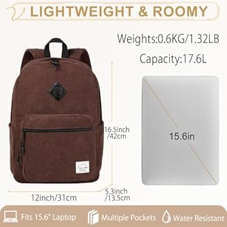 School Backpack,VASCHY Water Resistant Lightweight Casual Backpack for Men Women with Padded Laptop Sleeve