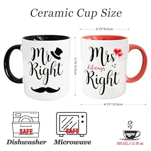Wedding Gifts Mr.Right & Mrs. Always Right for Couples Coffee Mugs Set, Husband and Wife Anniversary Present, Bridal Shower Gifts, Engagement Gifts for His and Hers, 11 Oz Black + Pink Wedding Gifts MrRight Mrs Always Right for Couples Coffee Mugs Set Husband and Wife Anniversary Present Bridal Shower Gifts Engagement Gifts for His and Hers 11 Oz Black Pink