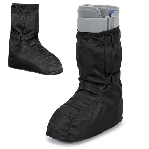 Shyyween 2 Pcs Walking Cast Cover Waterproof Boot Covers for Medical Leg Fracture Adjustable Cast Boot Accessories for Adult Broken Foot Ankle Recovery Outdoor Non-Slip (Large Black)