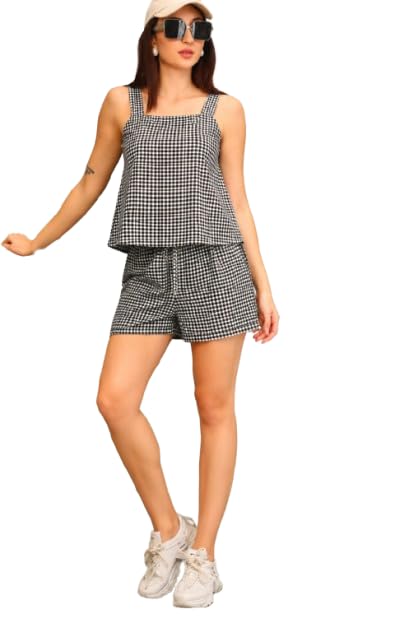 nobarr Women's White Cotton Co-Ord Set with Square Neck Top & Shorts-picture-28