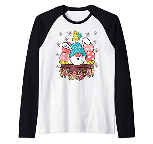 Gnome Easter Shirt Women Easter Outfit Easter Girls Maglia con Maniche Raglan