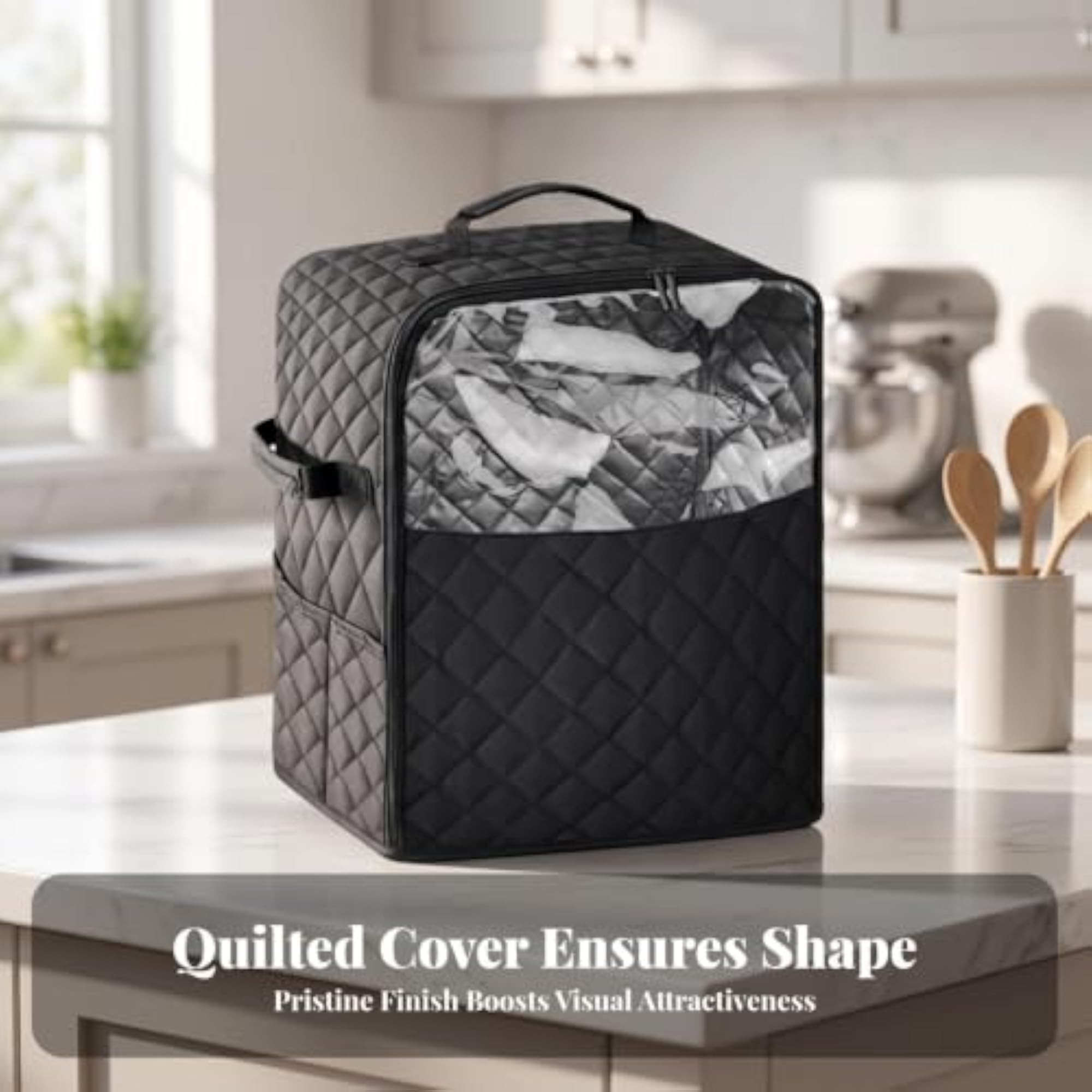 Quilted Stand Mixer Cover with Pockets, Zippered Front Opening