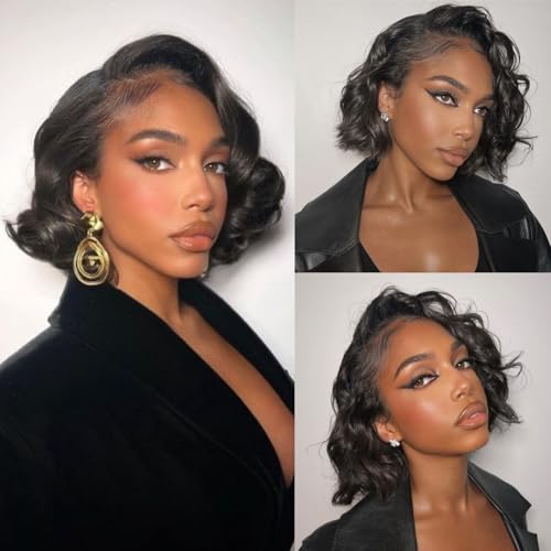 Body Wave Bob Wig Human Hair 13x4 HD Lace Front Wigs Human Hair 200% Density Glueless Wig Bob Wigs for Black Women Pre Plucked Frontal Bob Wigs 8 Inch