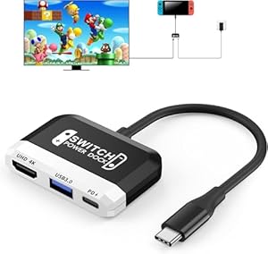 RREAKA Switch2 TV Dock for Nintendo Switch 1&2, 3 in 1 Switch TV Adapter with 4K HDMI, USB 3.0 Port, Type C 100W Charging, Portable Switch Docking Station Travel, for Samsung Dex, MacBook