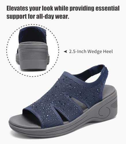 Image of Womens Wedge Sandals Platform Walking Sandals Open Toe Ankle Elastic Strap Casual Comfortable Summer Dressy