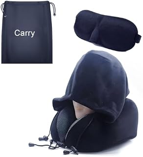 Travel pillow, Neck pillow memory foam, travel pillow neck, comfortable neck & head support pillow w/ eyes mask ear plugs, suitable plane, cars trains, soft travel cushion sleeping, Black