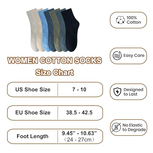 Image of Womens Cotton Anti-Pilling Quarter Crew Socks | Moisture-wicking, Odor-control, Lightweight, Office /gym, 7-pair, US 6-10