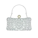 MAIRLOM Rhinestone Clutch Purses for Women Evening Wedding Formal - Pearl Clasp Handbag Crystal Gemstone Bag for Party Prom(Solid Silver)