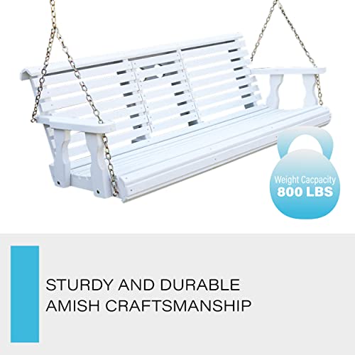Porchgate Amish Heavy Duty Console Porch Swing with Fold Down Cup Holders in Semi Solid White Stain - Amish Made in The USA from Treated Pine, Hanging Chains Included