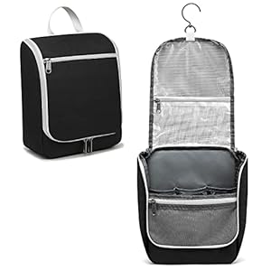 Della Gao Toiletry Bag Travel Bag for Women Men with Hanging Hook, Water-resistant Makeup Bag Cosmetic Bag Travel Organizer for Accessories, Shampoo, Full Sized Container, Toiletries, Black