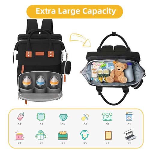 Image of ISMGN Diaper Bag Backpack with Changing Station, Large Diaper Bag, Baby Bag, Multifunctional Diaper Bag, Black