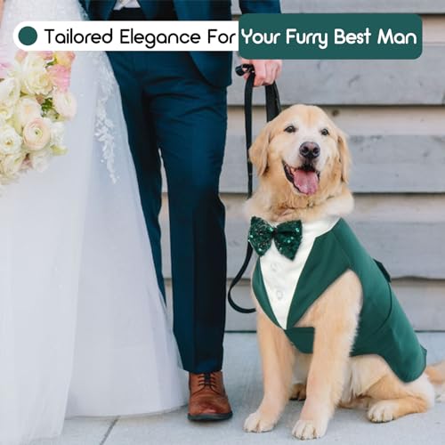 Hjyokuso Hund Smoking Anzug & Bandana Set, Hund Hochzeit Anzug, Hundekostüm für Kleine, Mittlere und Große Hunde, Hundekleidung für Hochzeit, Geburtstage, Partys, Weihnachten und Halloween - Grün