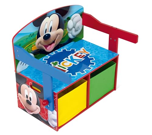ARDITEX - Banc pupitre en Bois pour Enfants Convertible en Bureau avec Espace de Rangement inférieur Mickey Mouse de Disney - 60x47x56cm - Couleur Rouge et...