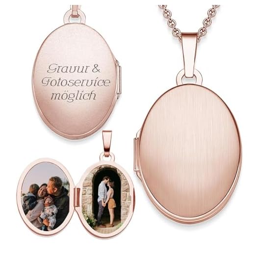 Amoonìc Medaillon oval zum Öffnen für Bilder Rosegold | Kette Damen Medallion mit Bild | Foto Amulett Anhänger antik vintage| Halskette Herzkette mit Gravur