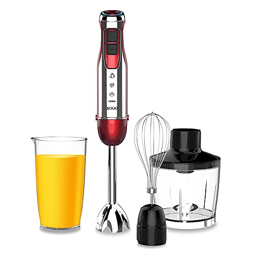 SOGO BAT-SS-14470 BATIDORA DE MANO - INOX - 3 ACCESORIOS - 1000W-ROJO