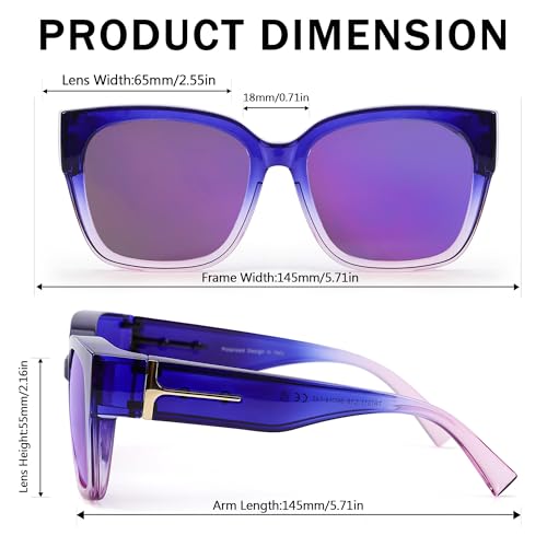 Image of SIPHEW Mirrored Sunglasses Polarized Fit Over Glasses for Women - Trendy Large Square w UV400 Protection Sun Glasses