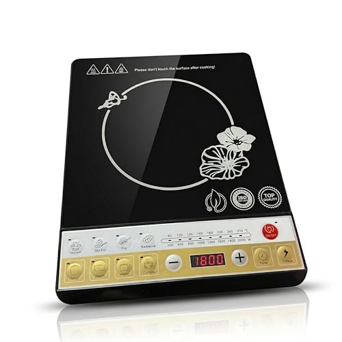 Mabron 2000W Induction Cooktop Portable Electric Stove | Smart Touch Control with Multiple Cooking Modes, Fast Heating, Energy Efficient Black Glass Induction Cooker for Home Kitchen Use