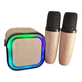 Caixa de Som Bluetooth com Karaokê – Acompanha 2 Microfones – Som Potente e Bateria Recarregável (Bege)