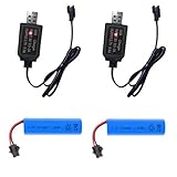 2 Pack 3.7V 500mAh Rechargeable Batteries with Dual Protection and USB Charger Cables, SM-2P plug Design, Universally Compatible with Various Remote Control Cars Trucks, Stunts, and RC Toys