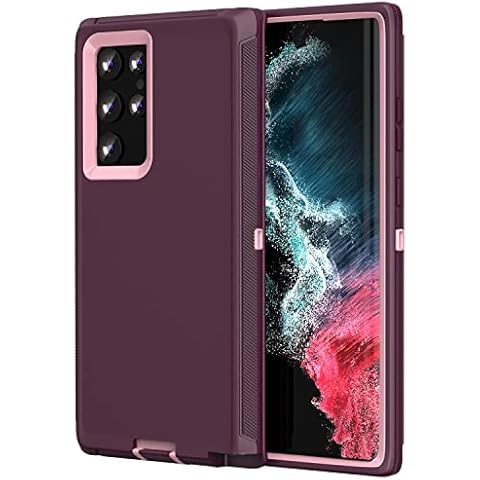 FEIYAR HOME for Samsung Galaxy S22 Ultra Case: [Military Grade Shockproof] Full Body Protection Phone Case for Galaxy S22 Ultra 5G-Wine Pink Cover