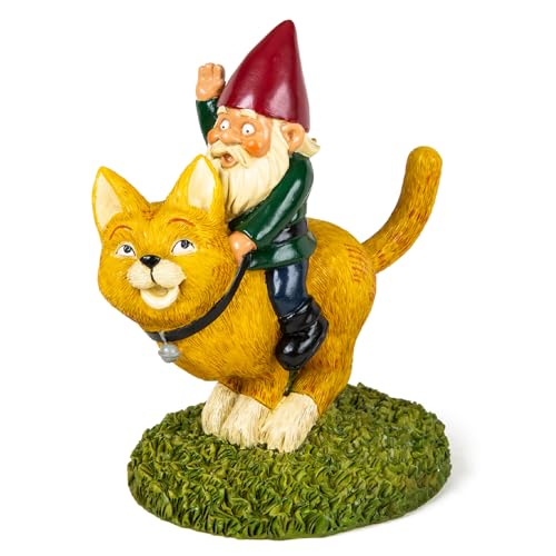 Gnomo montando un gato: decoración de jardín divertida BigMouth para figuras de exterior 2