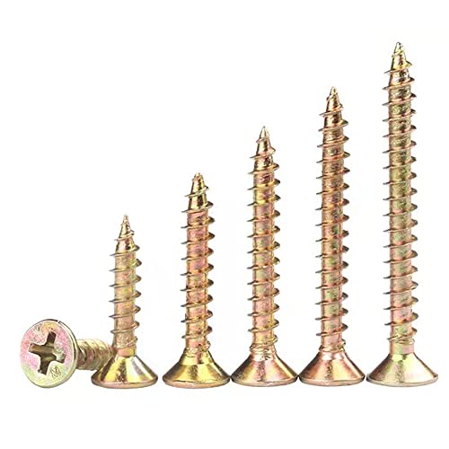Indprod 010 M4 Flat Head Wood Screws Assortment Kit 340 Pcs,Phillips Drive Countersunk Flat Head Self-Tapping Wood Screws,Yellow Zinc Plated Finish Screw Kit,Self Tapping Screws thumb #6