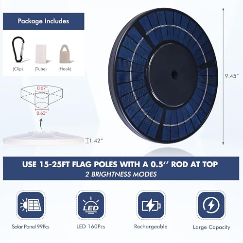 image for PPQ Solar Flagpole LED Light,Black 160 LED Ultra Bright Flag Pole Ligh