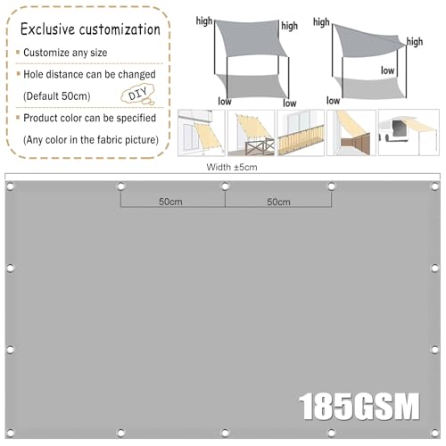 Voile d'ombrage imperméable 120x420 cm gris clair en polyester - 7