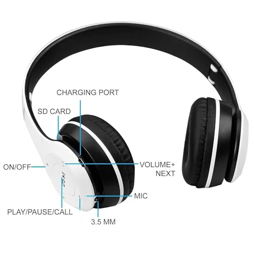Image of Clokify Over-Ear Wireless Gaming Headphones, Bluetooth with Microphone with Long Battery Backup (White)