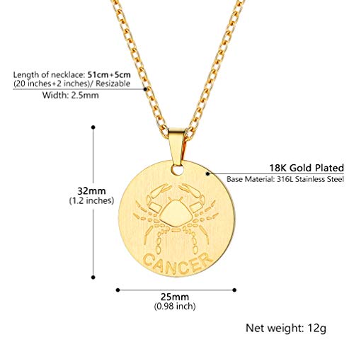 Prosteel Cancer Zodiac Star Sign Coin Necklace 18K Gold Constellation Horoscope Layered Layering Necklace Round Pendant Men Women Jewelry Birthday Gift #TOP4