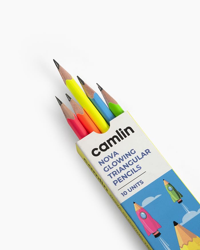 Image of Camel Nova Glowing Pencils - Pack of 10 | Extra Dark Graphite Lead for Smooth Writing & Shading | Ideal for Board Exams, Competitive Tests, School, Office & Art Use