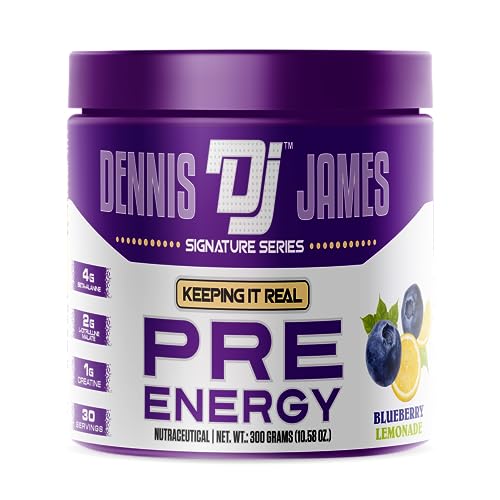 Image of Dennis James Signature Series Pre Energy | Pre Workout Supplement - Blueberry Lemonade Flavor | 300g | 30 Servings | Explosive Energy, Focus & Pump | Boost Performance & Endurance