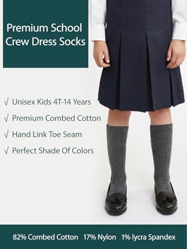 Image of COTTON DAY Kids Girls Unisex Knee High School Dress Socks Seamless Toe 3 Pack Black White Gray Navy Blue