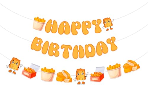 Cheereveal Chicken Nugget Birthday Party Decorations, Gold Chicken Nugget Happy Birthday Banner Garland, Fast Food Fried Chick Theme Bday Baby Shower Party Supplies for Boys Girls